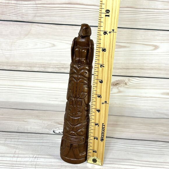 Red Mill 1990 Totem Pole Handcrafted Pecan Resin Wood 9” Tiki Statue Figure VTG - Picture 5 of 12